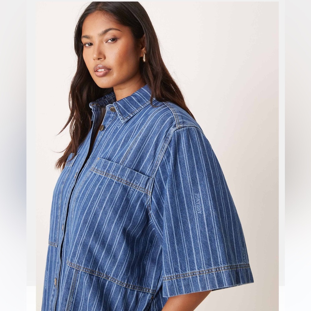 ARRANGE Curve Denim Stripe Shirt Dress Size 20 Blue Mini - Picture 3 of 4